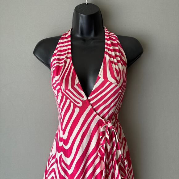 Diane von Furstenberg sz 2 pink white 100% silk midi wrap dress - Picture 3 of 10
